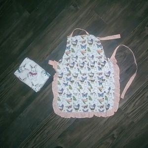 Bunnies & Butterflies Hens Girls Kitchen Cooking Apron Cuptowel Set Kids